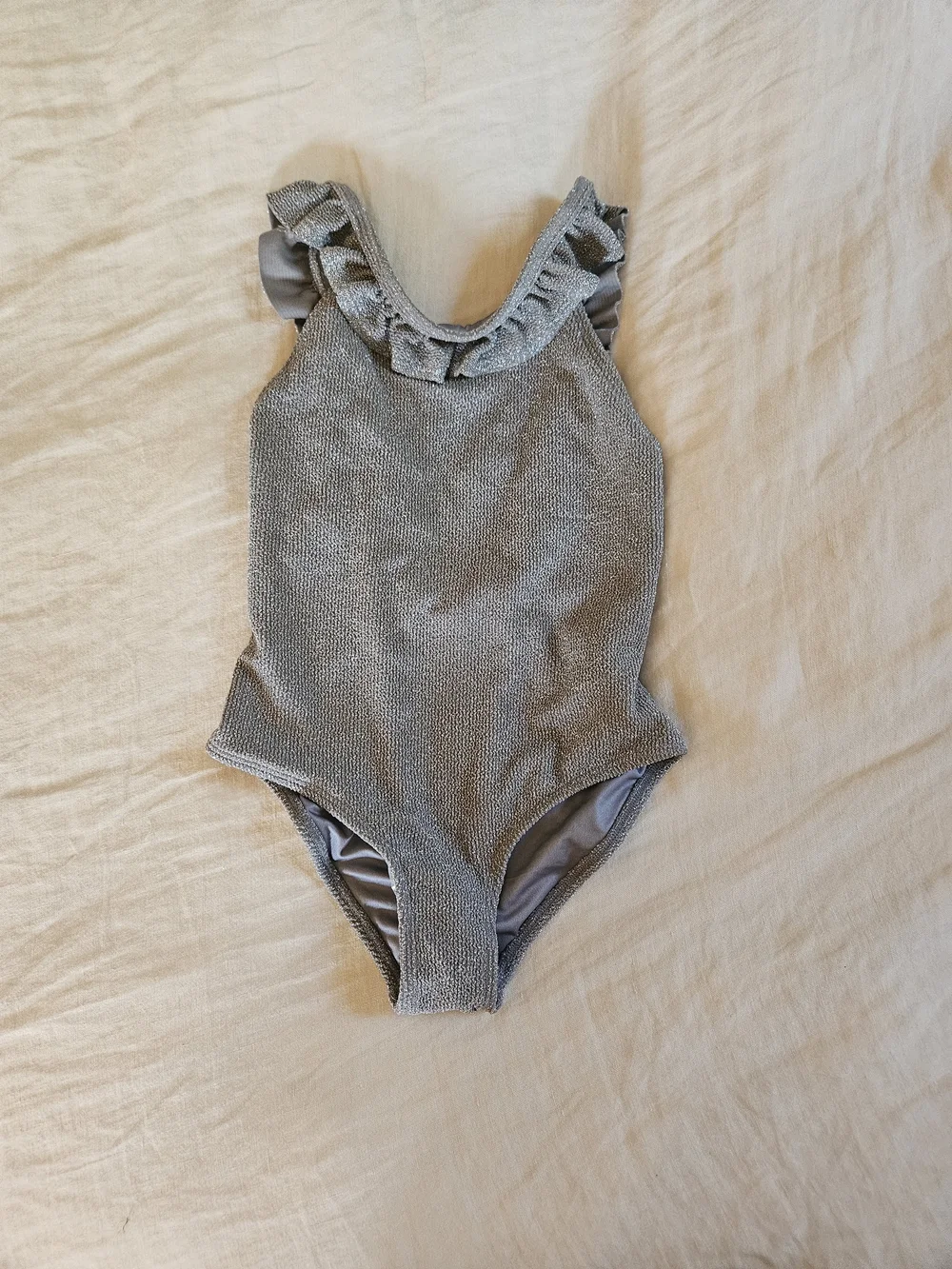 Rylee + Cru Girls Gray Sparkle Ruffle One-Piece Swimsuit